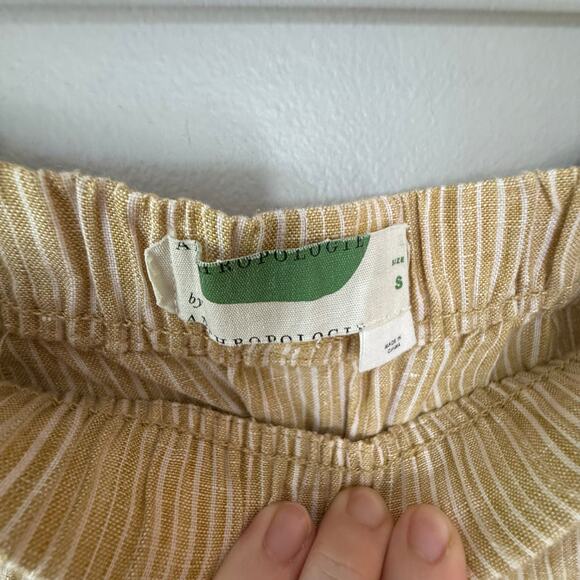 Anthropologie 100% Linen Yellow Stripe Floral Embroidered Pants Sz Sml Boho - Picture 11 of 15